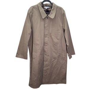 Good American Women Trench Coat XL Tan Plaid Lined Longline Classic Heritage